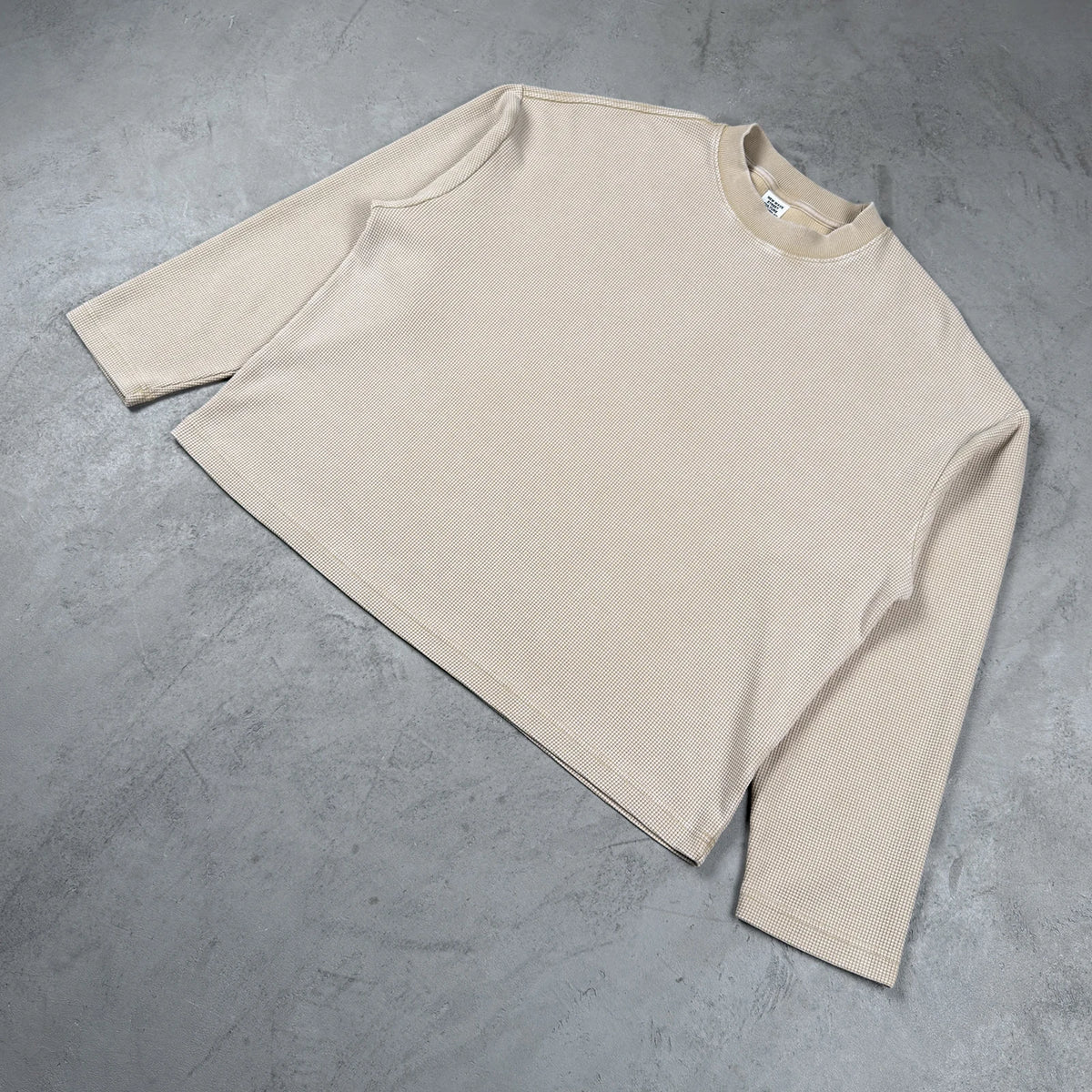 Y2K Essentials Acid Wash Waffle Knit Boxy Long Sleeve Top