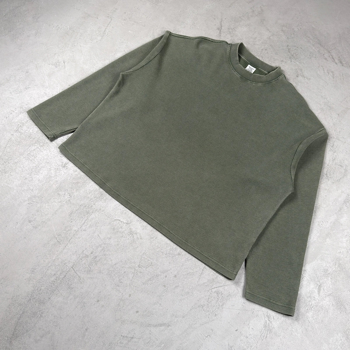 Y2K Essentials Acid Wash Waffle Knit Boxy Long Sleeve Top