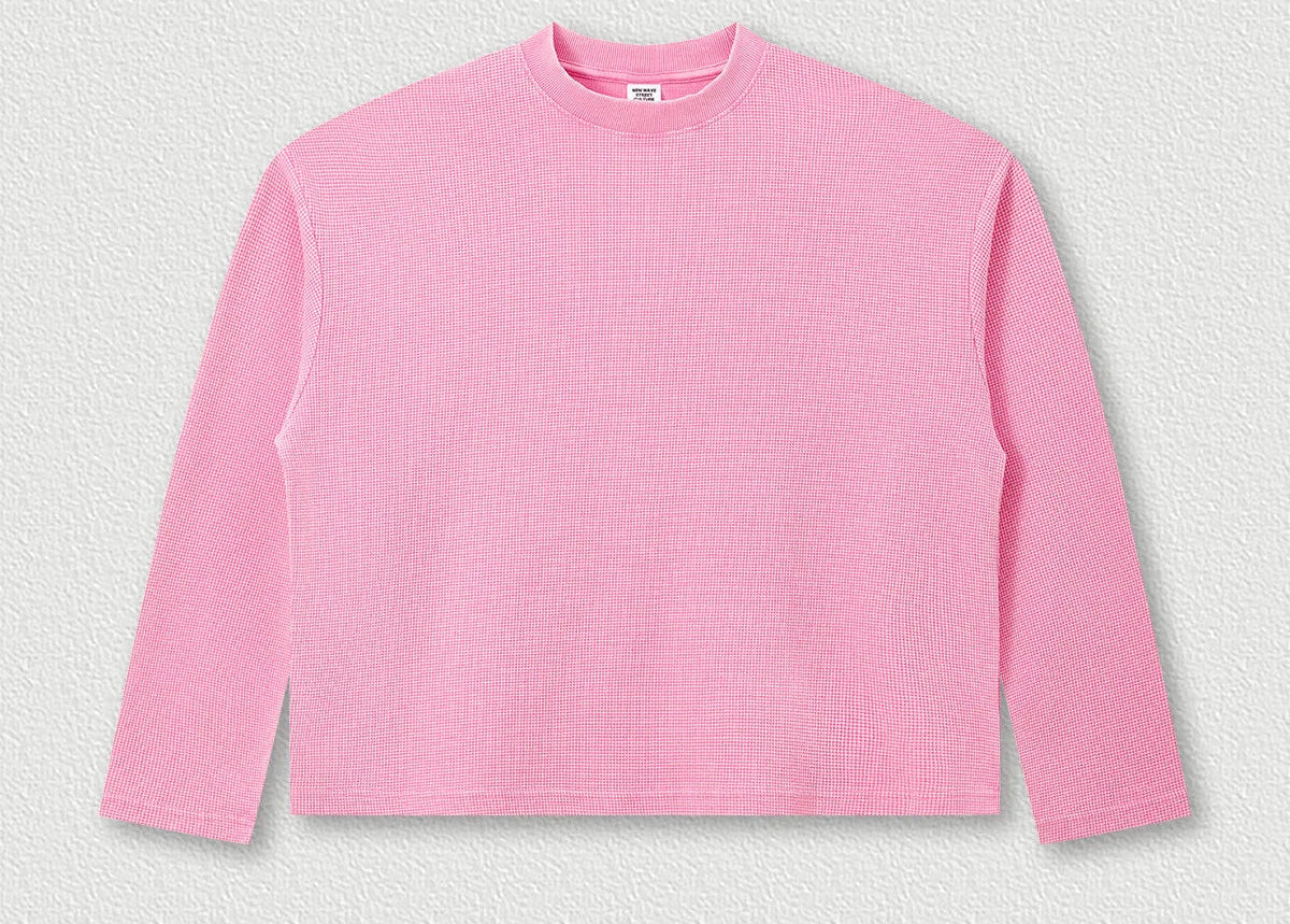 Y2K Essentials Acid Wash Waffle Knit Boxy Long Sleeve Top