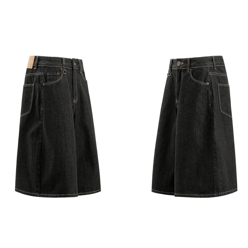 Y2K Essentials Contrast Stitch Denim Shorts Jorts