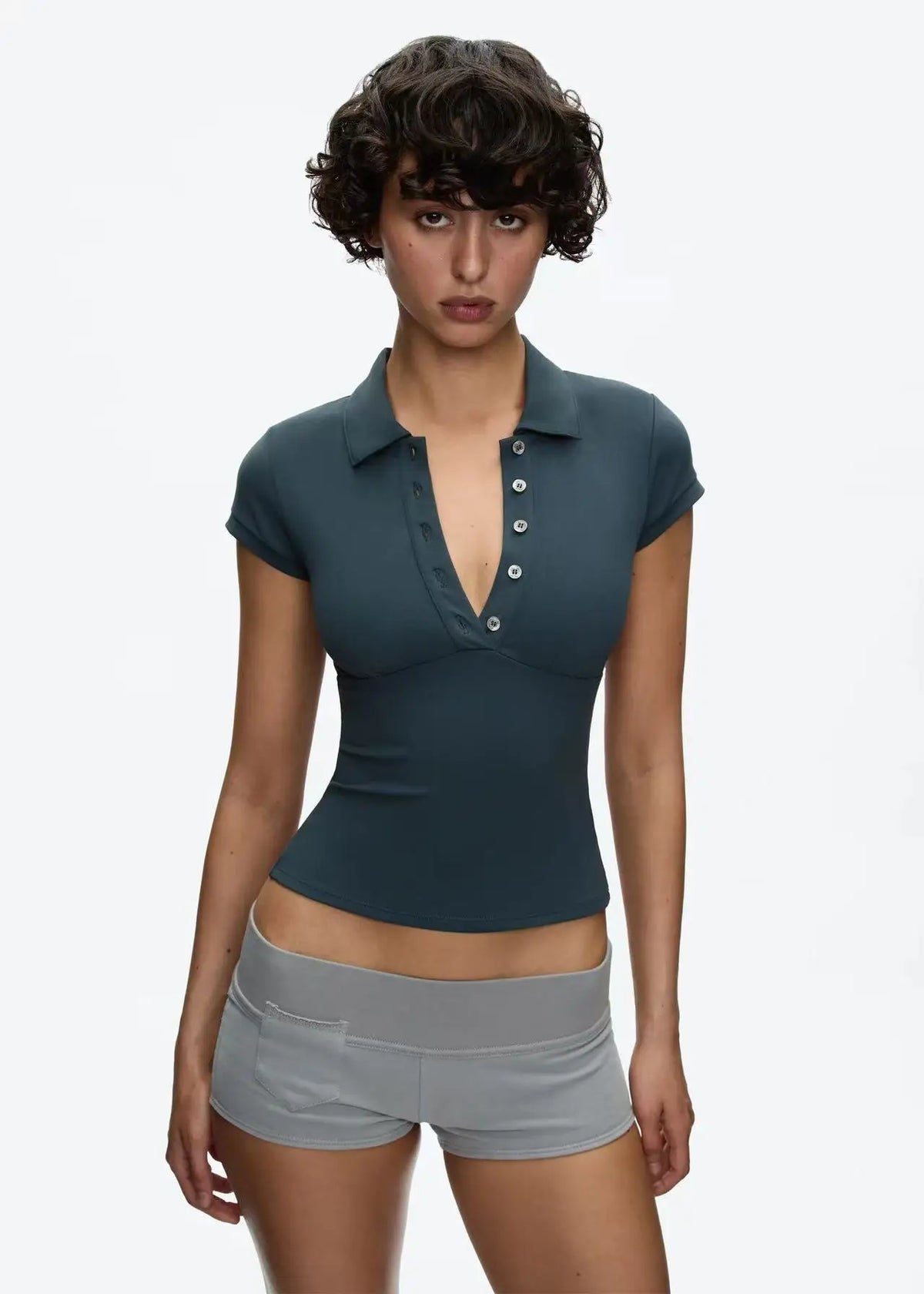 Y2K Essentials Crop Polo Shirt Top