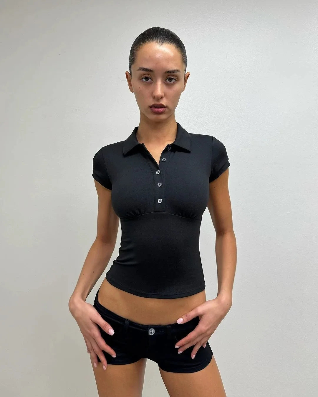Y2K Essentials Crop Polo Shirt Top