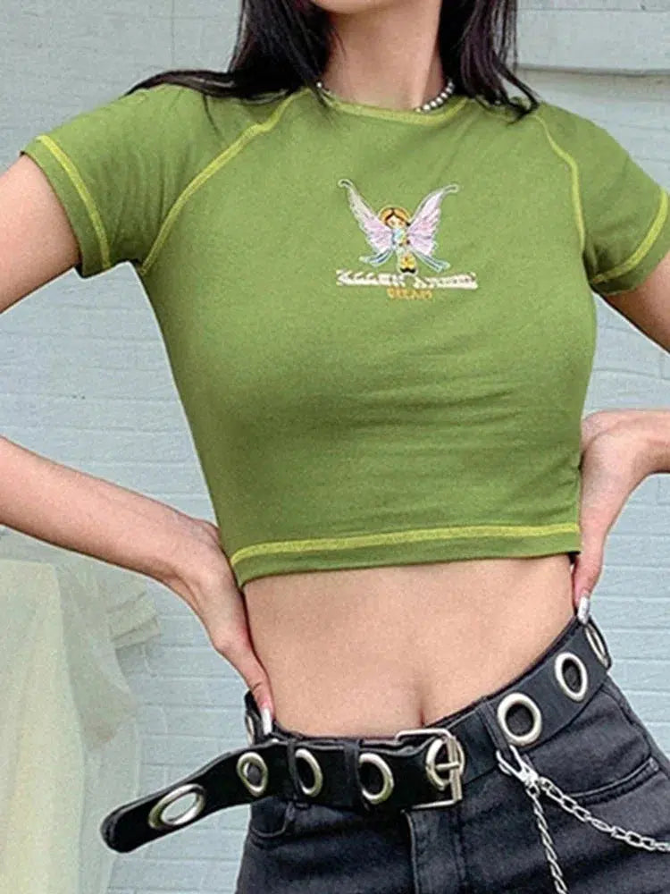 Y2K Fairy Dream Green Crop Top