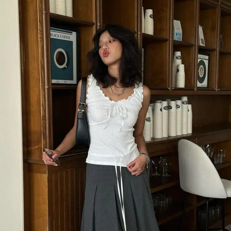 Y2K Fairycore Frilly White Tank Top