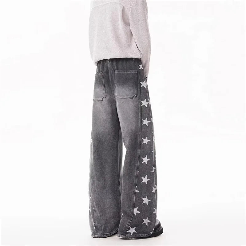 Y2K Falling Stars Graphic Denim Barrel Jeans
