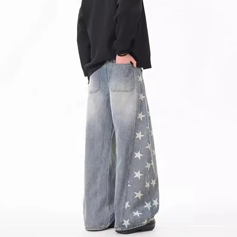 Y2K Falling Stars Graphic Denim Barrel Jeans