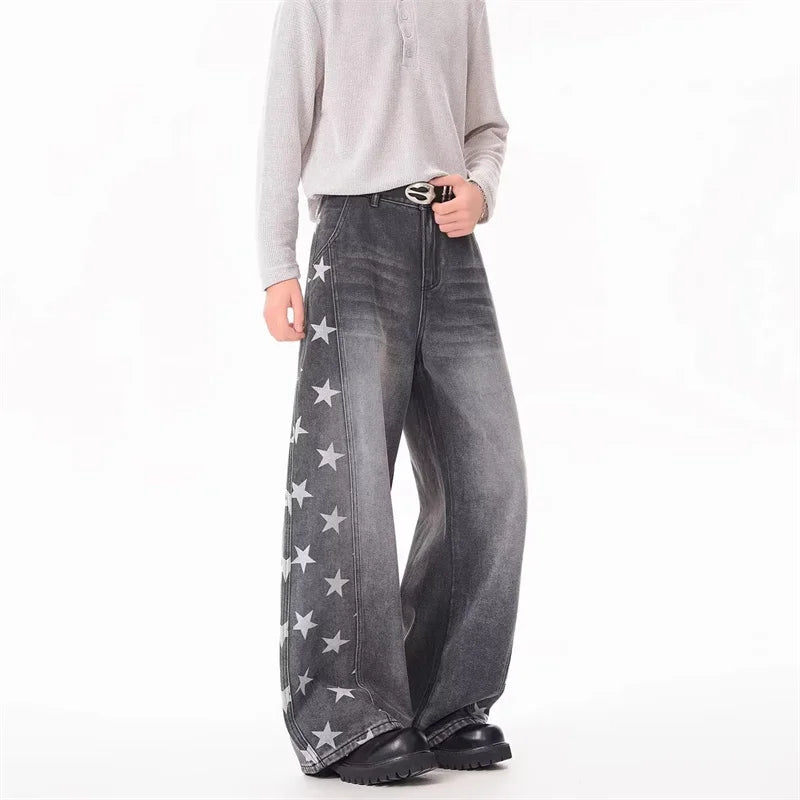 Y2K Falling Stars Graphic Denim Barrel Jeans