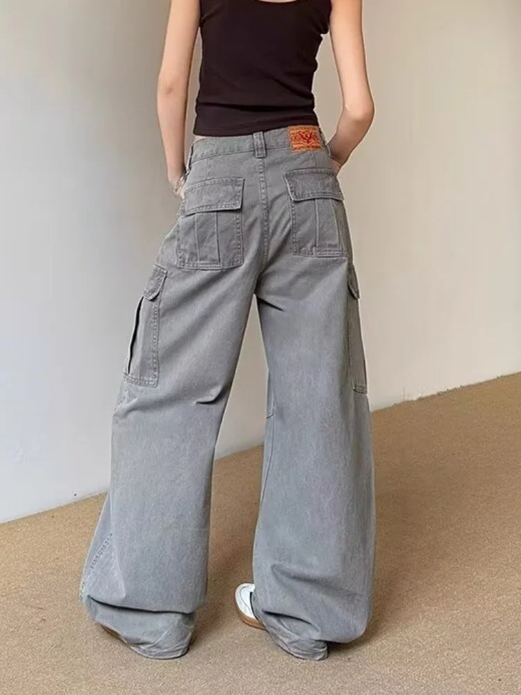 Y2K Fashionista Vintage Grey Baggy Cargo Jeans