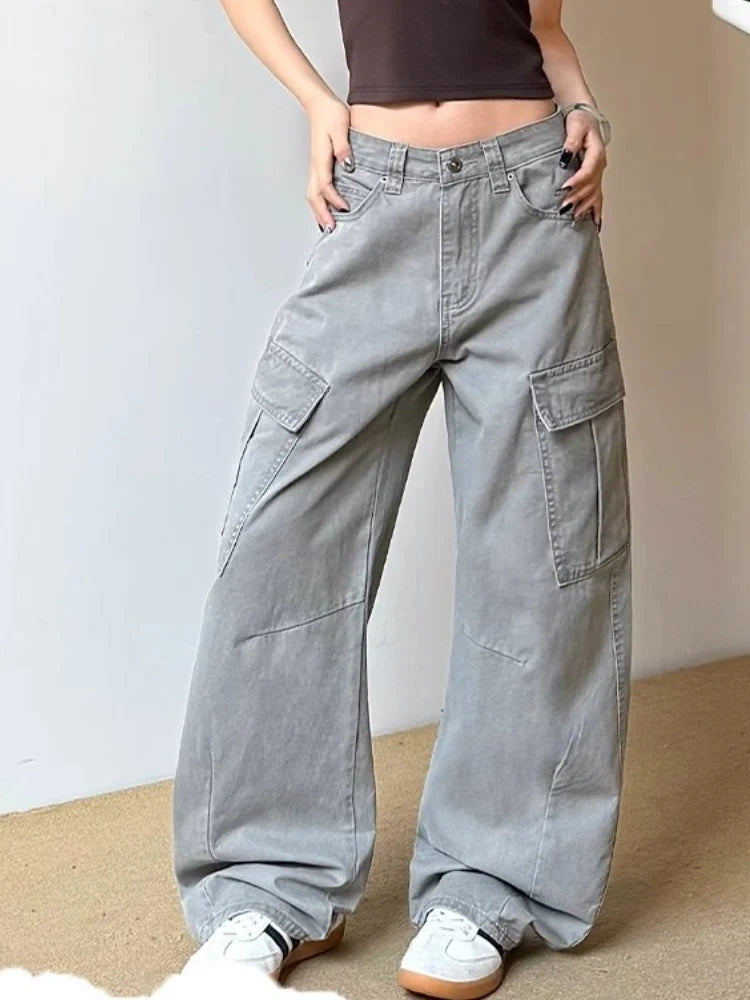 Y2K Fashionista Vintage Grey Baggy Cargo Jeans