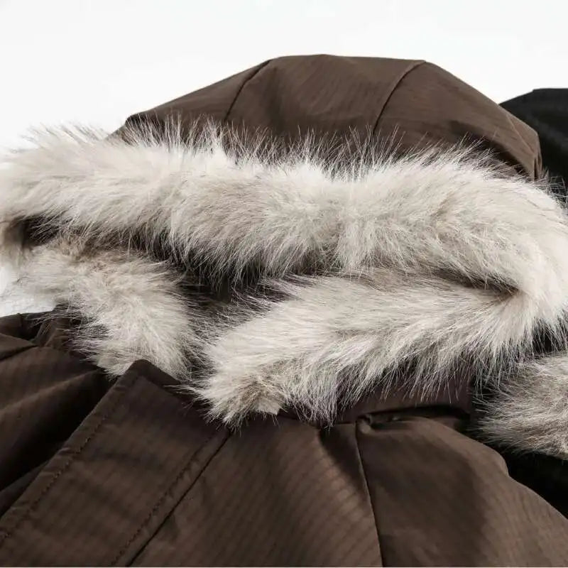 Y2K Faux Fur Collar Hooded Quilted Padded Jacket Coat