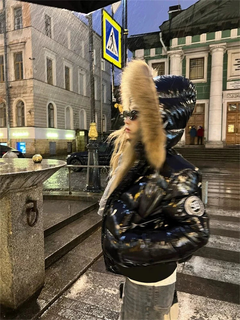 Y2K Faux Fur Hooded Padded Puffer Jacket Coat