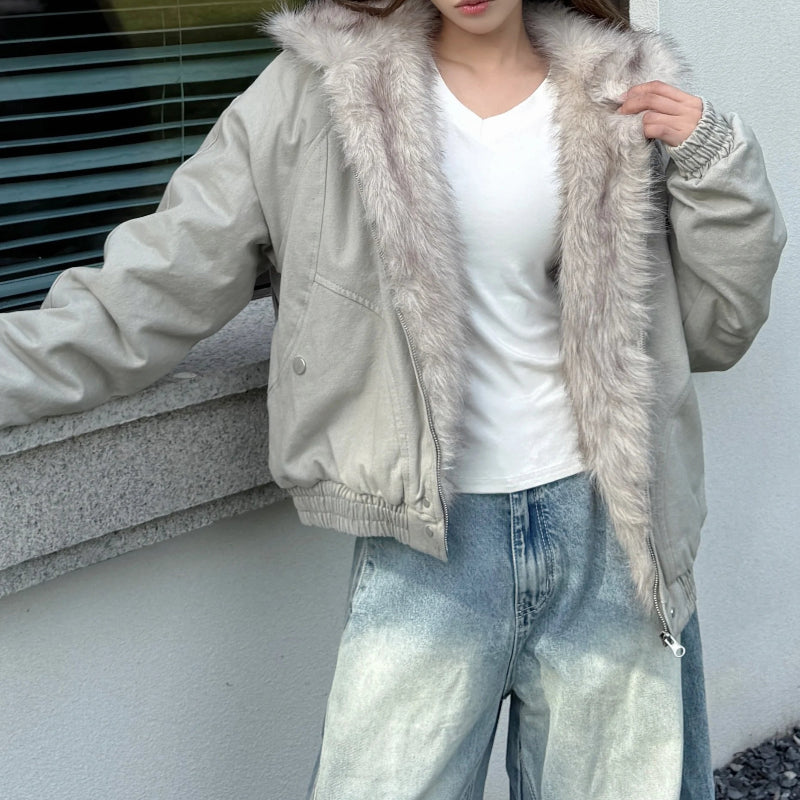 Y2K Faux Fur Lined Coat Jacket