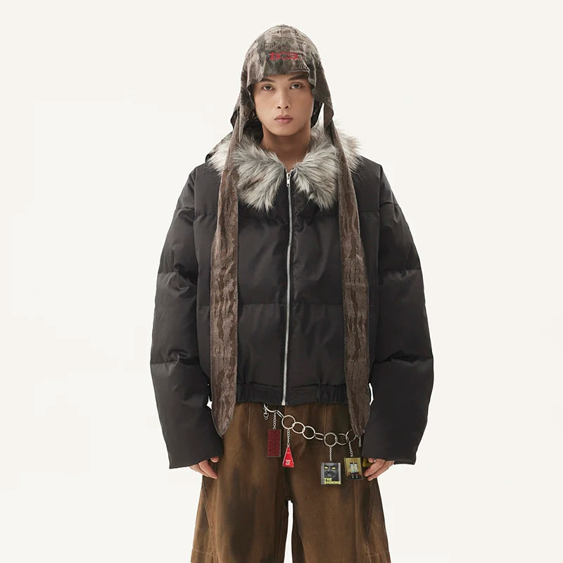 Y2K Faux Fur Lined Collar Padded Puffer Jacker Coat