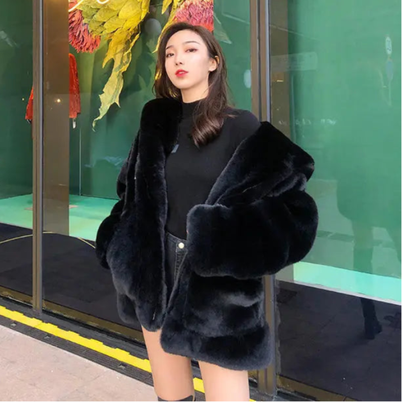 Y2K Faux Fur Velvet Hooded Jacket