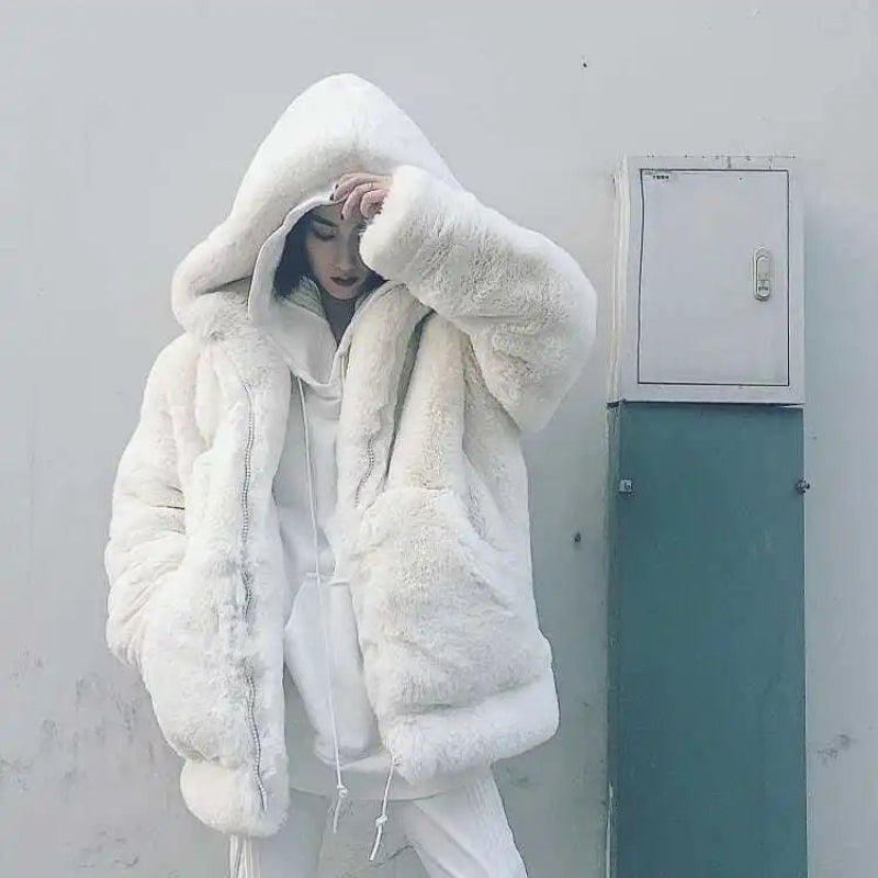 Y2K Faux Fur Velvet Hooded Jacket