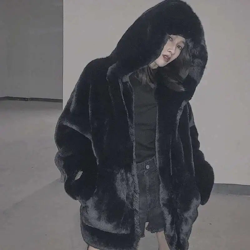 Y2K Faux Fur Velvet Hooded Jacket
