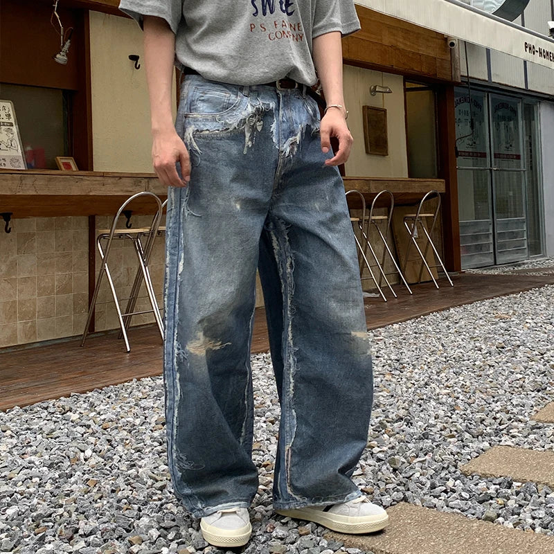 Y2K Faux Two Piece Distressed Baggy Jeans