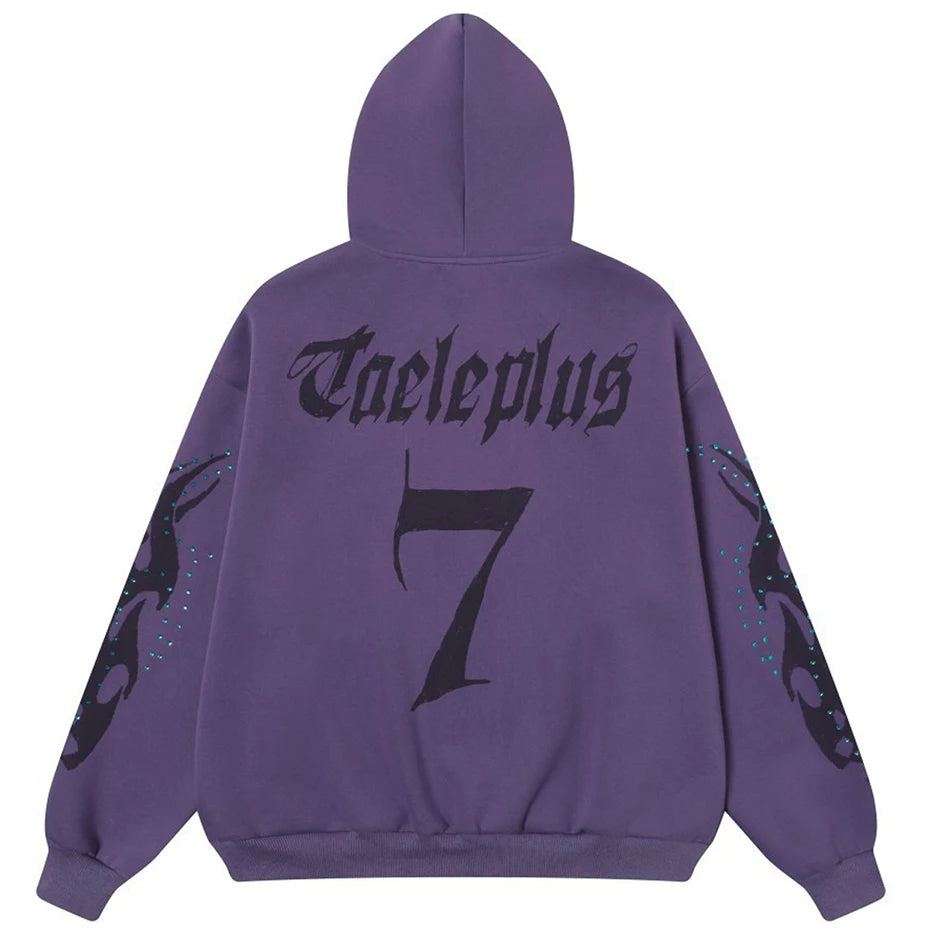 Y2K Fire Rhinestone Full Zip Up Hoodie