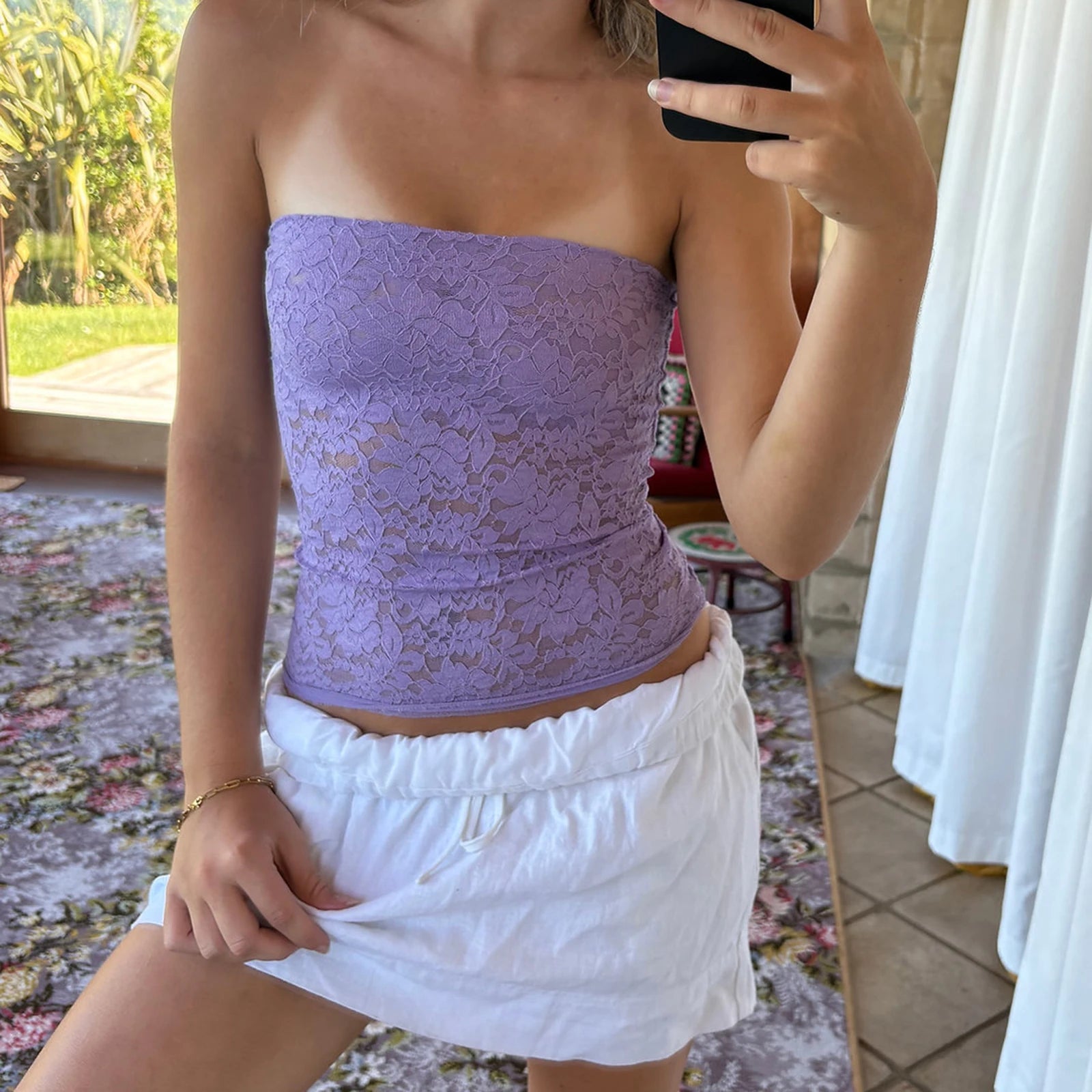 Y2K Floral Lace Bandeau Tube Top