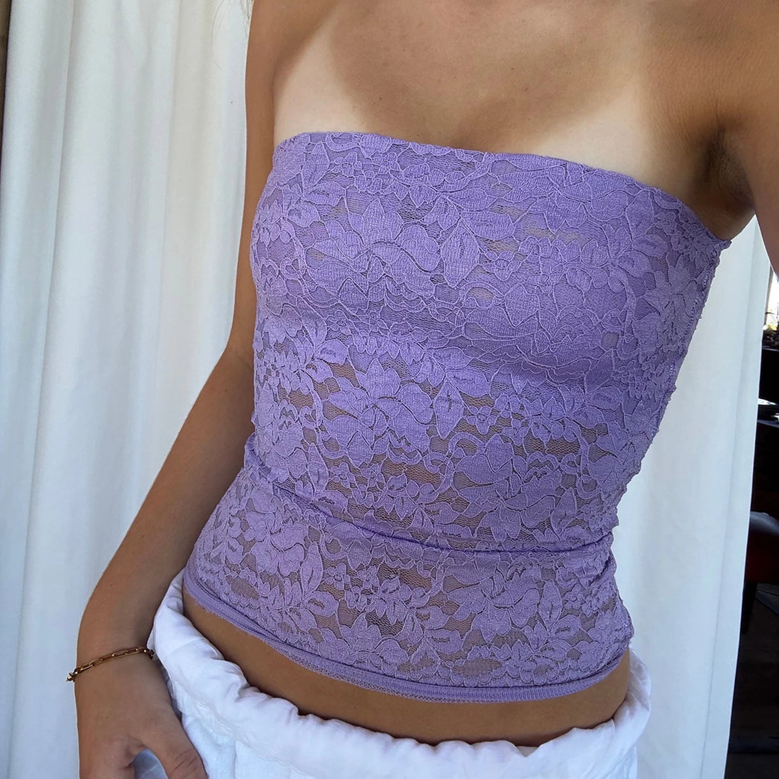 Y2K Floral Lace Bandeau Tube Top