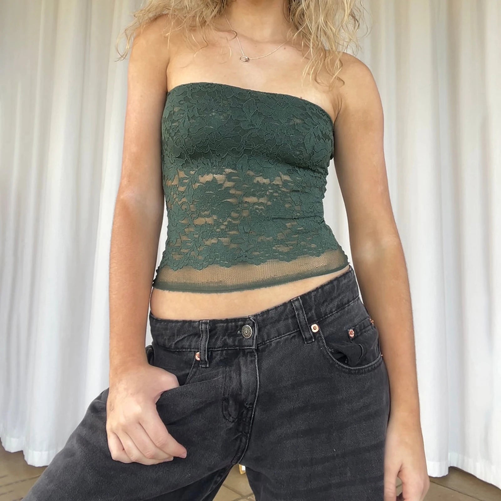 Y2K Floral Lace Bandeau Tube Top