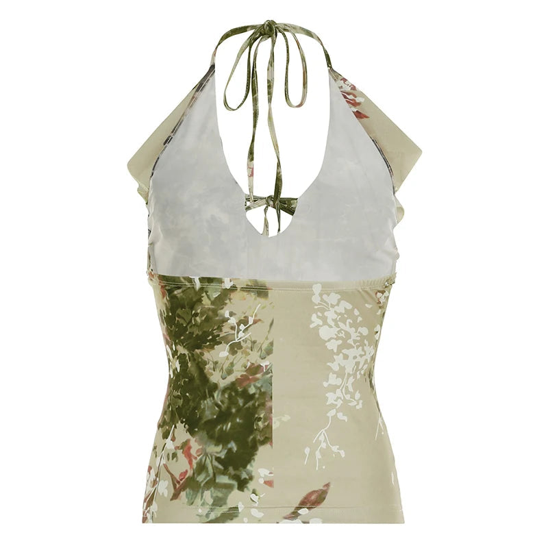Y2K Floral Printed Tie-up Halter Top
