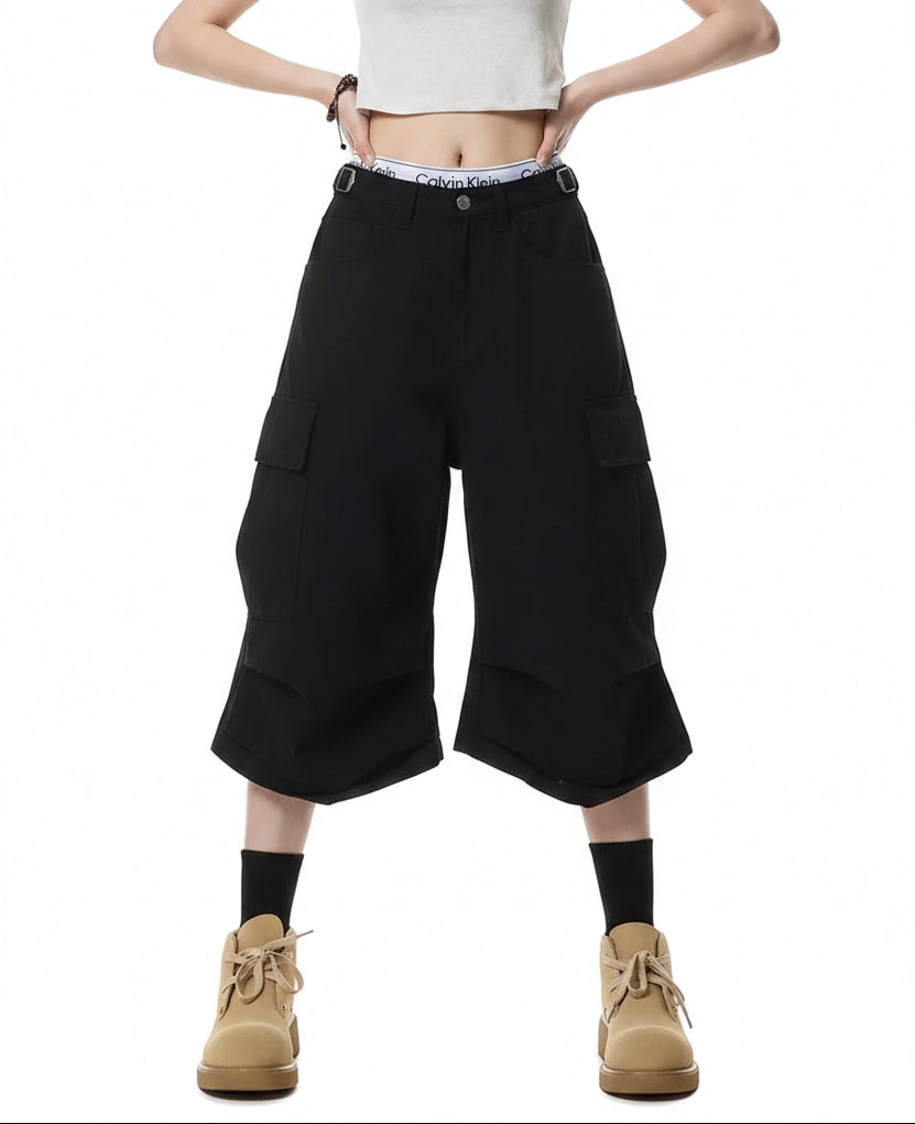 Y2K Goblin Core Black Cargo Jorts