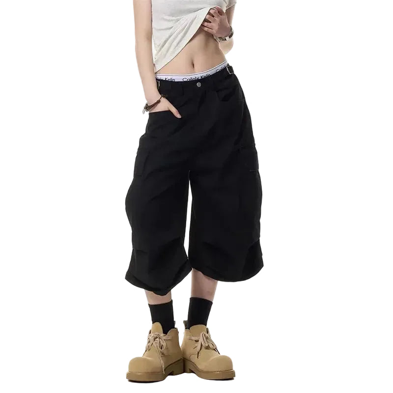 Y2K Goblin Core Black Cargo Jorts