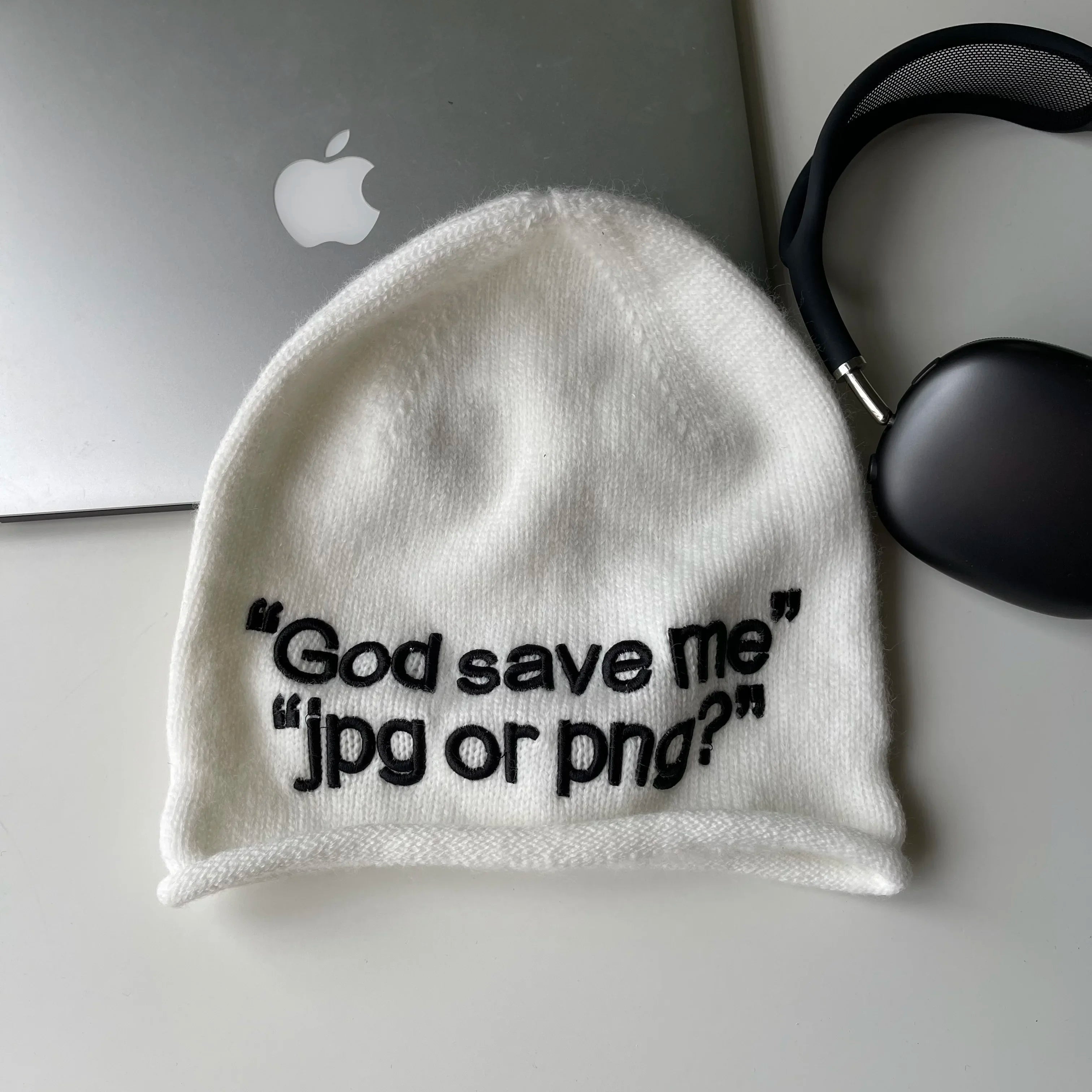 Y2K "God Save Me" Embroidered Text Graphic Beanie