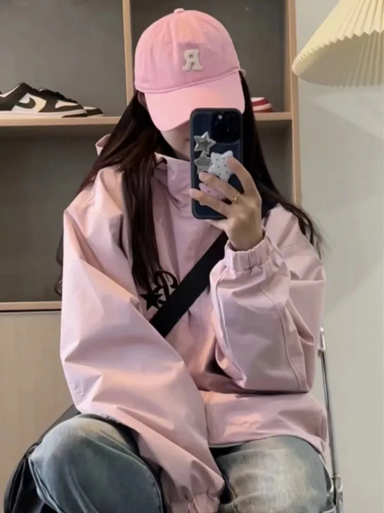 Y2K Gorpcore Pink Track Windbreaker Jacket