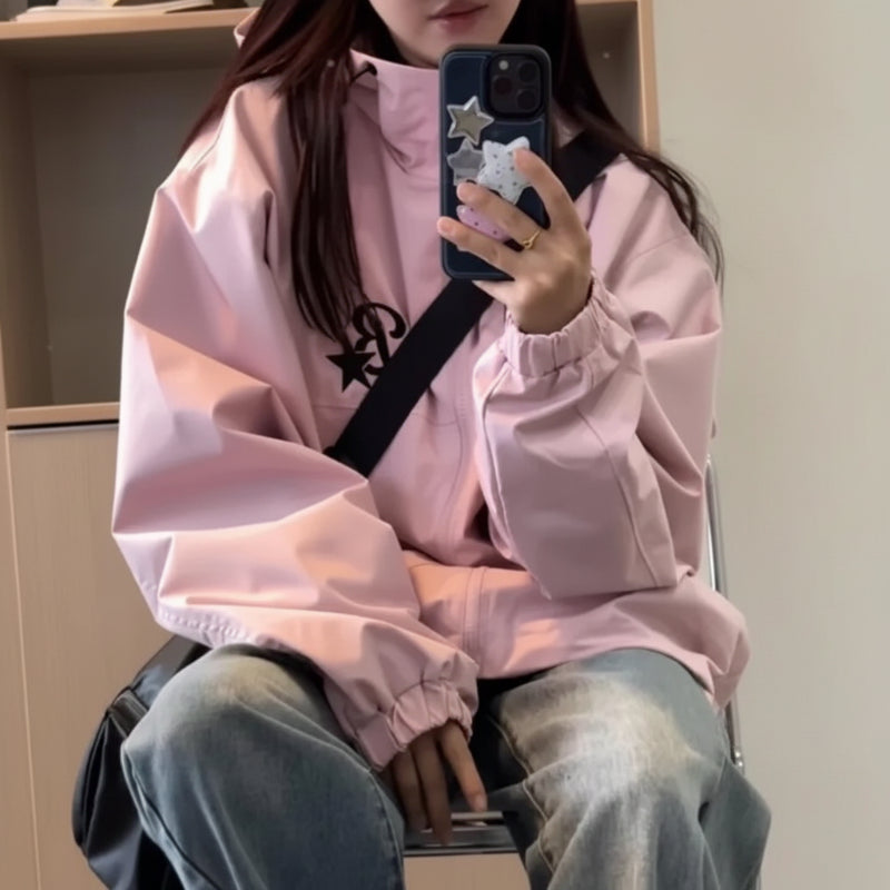 Y2K Gorpcore Pink Track Windbreaker Jacket