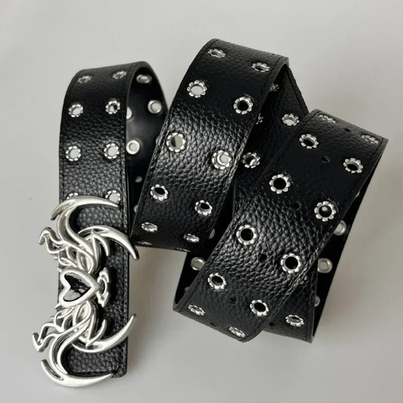 Y2K Gothic Spider Buckle Leather Belt