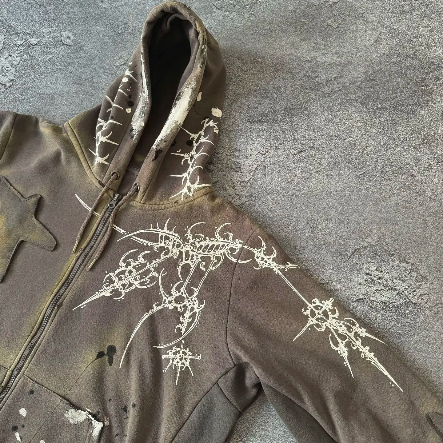 Y2K Gothic Star Pattern Patchwork Zip Up Hoodie
