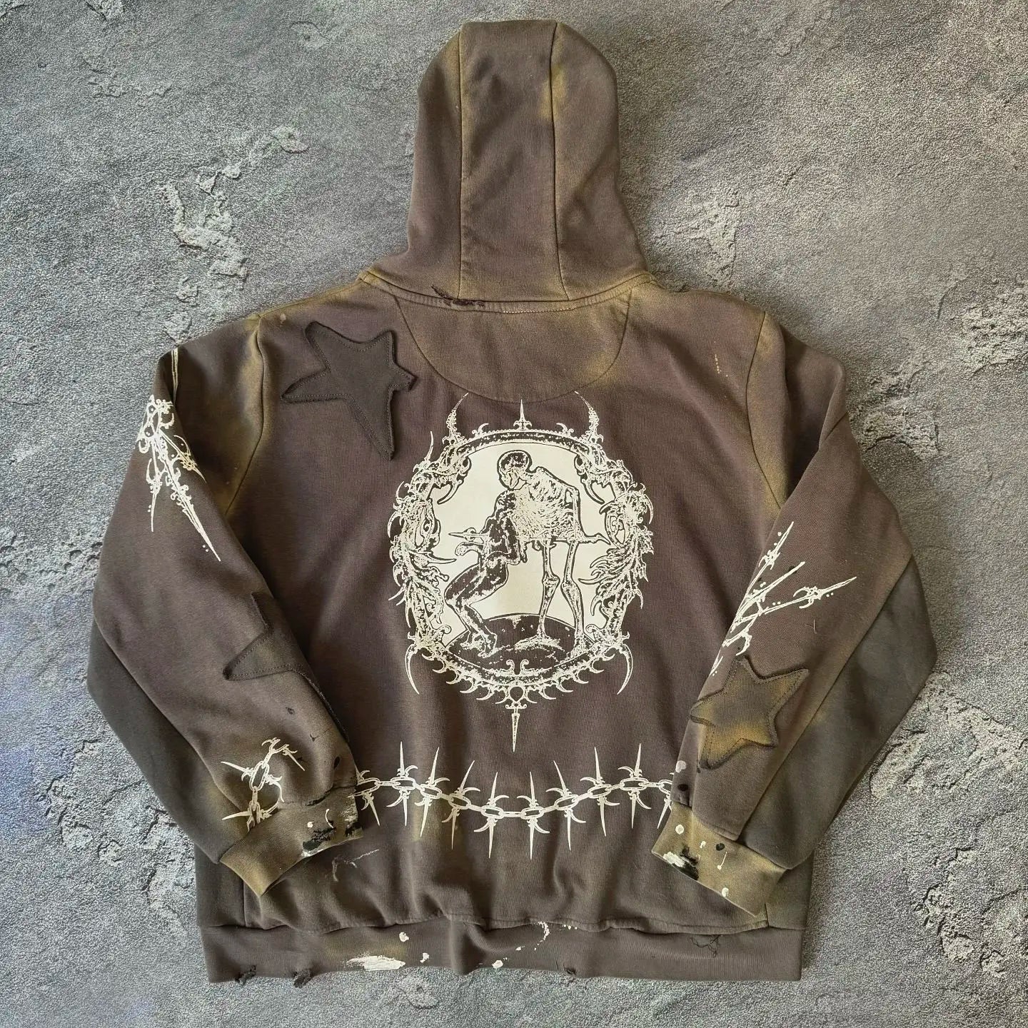 Y2K Gothic Star Pattern Patchwork Zip Up Hoodie