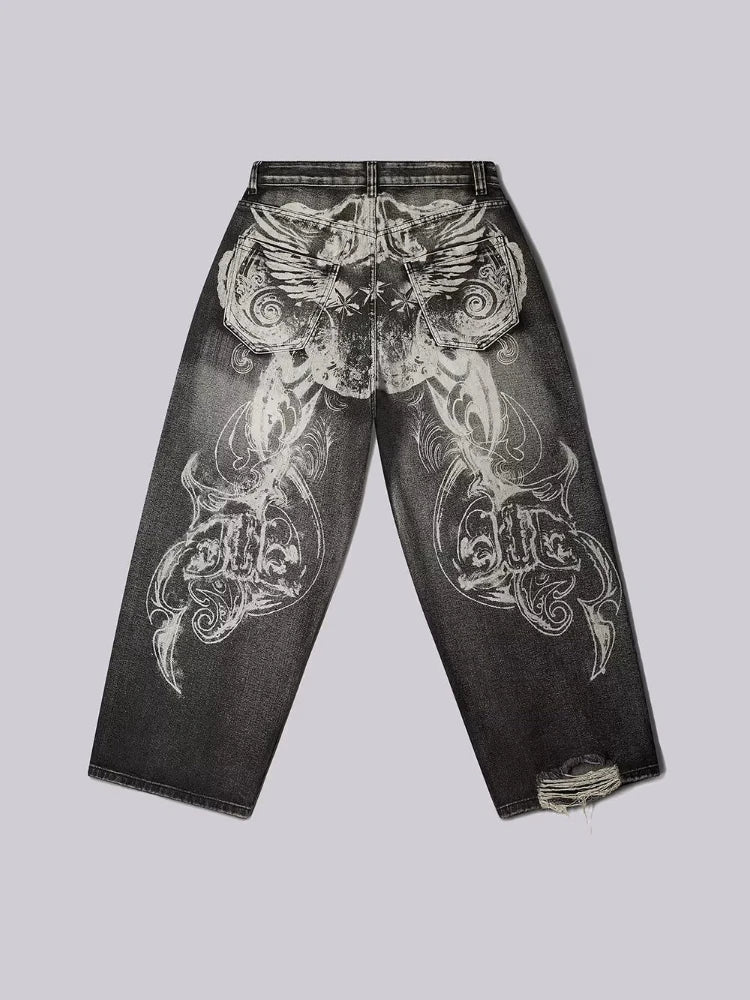 Y2K Gothic Vintage Graphic Distressed Jeans