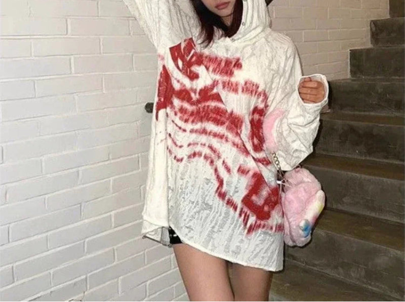Y2K Gothic Vintage Sheer Graphic Hoodie