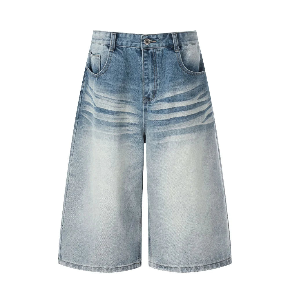 Y2K Gradient Baggy Denim Shorts Long Jorts