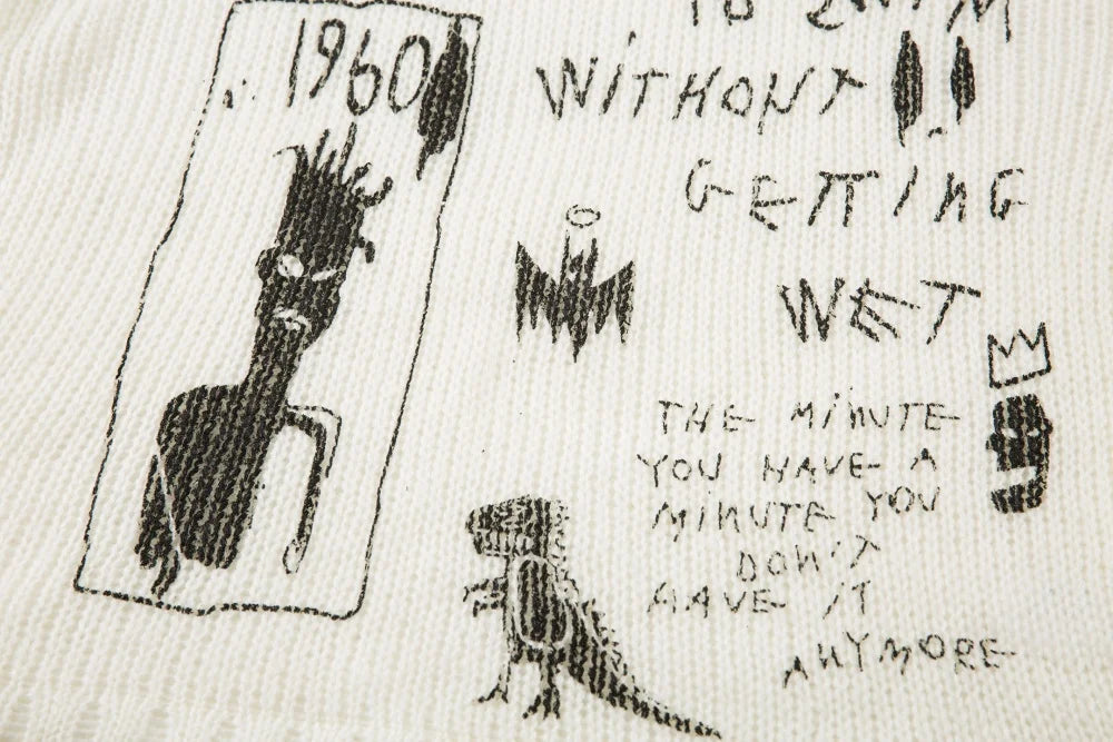 Y2K Graffiti Graphic Learning Knitted Sweater