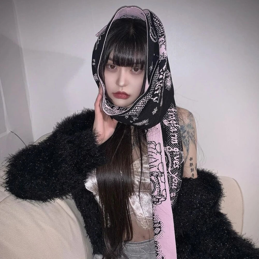 Y2K Graphic Winter Christmas Graphic Shawl Scarf