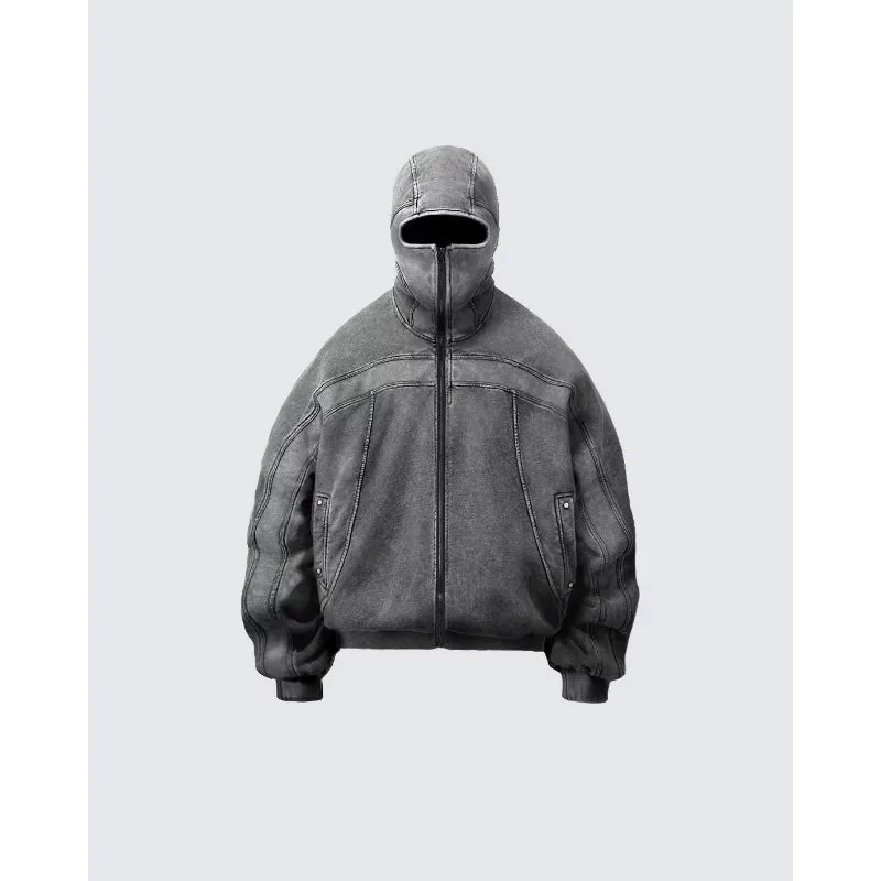 Y2K Grey Balaclava Zip Up Hoodie