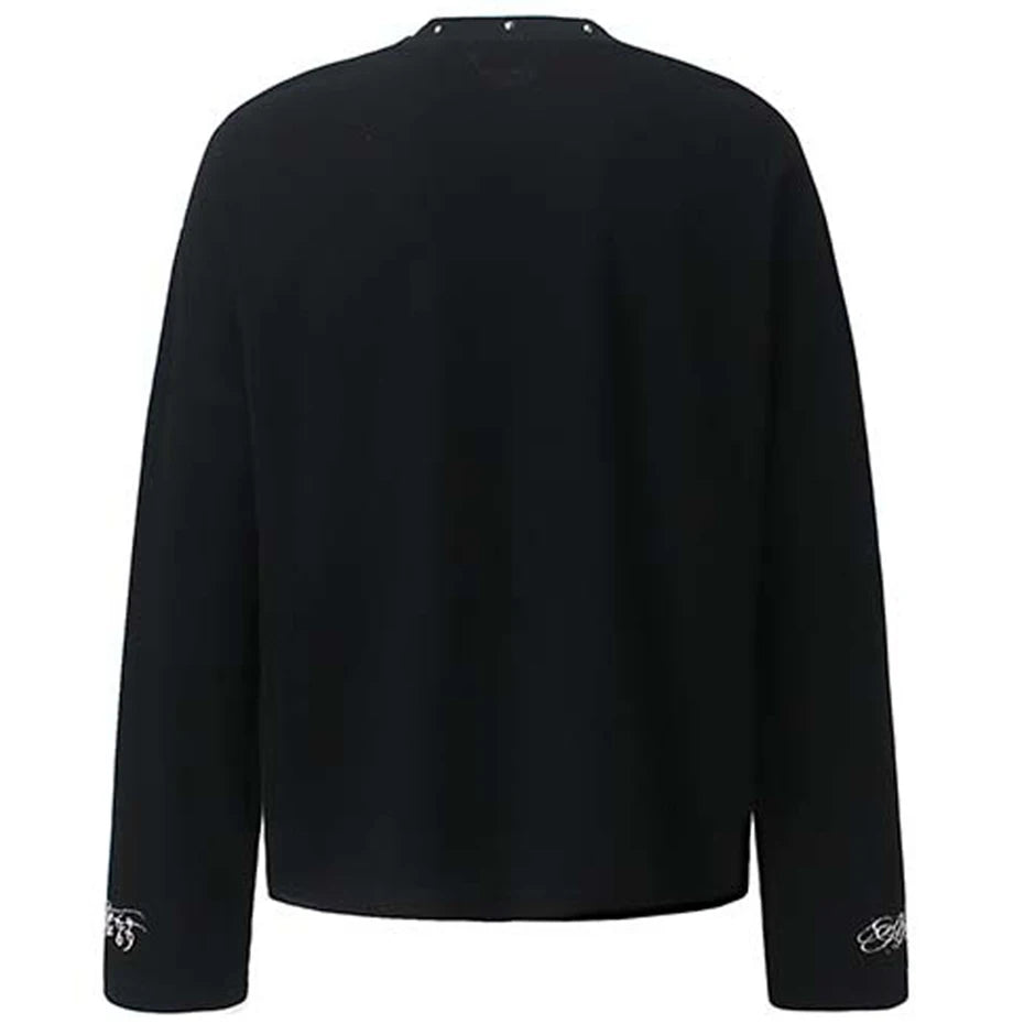 Y2K Grey Scale Leopard Print Cross Long Sleeve Top