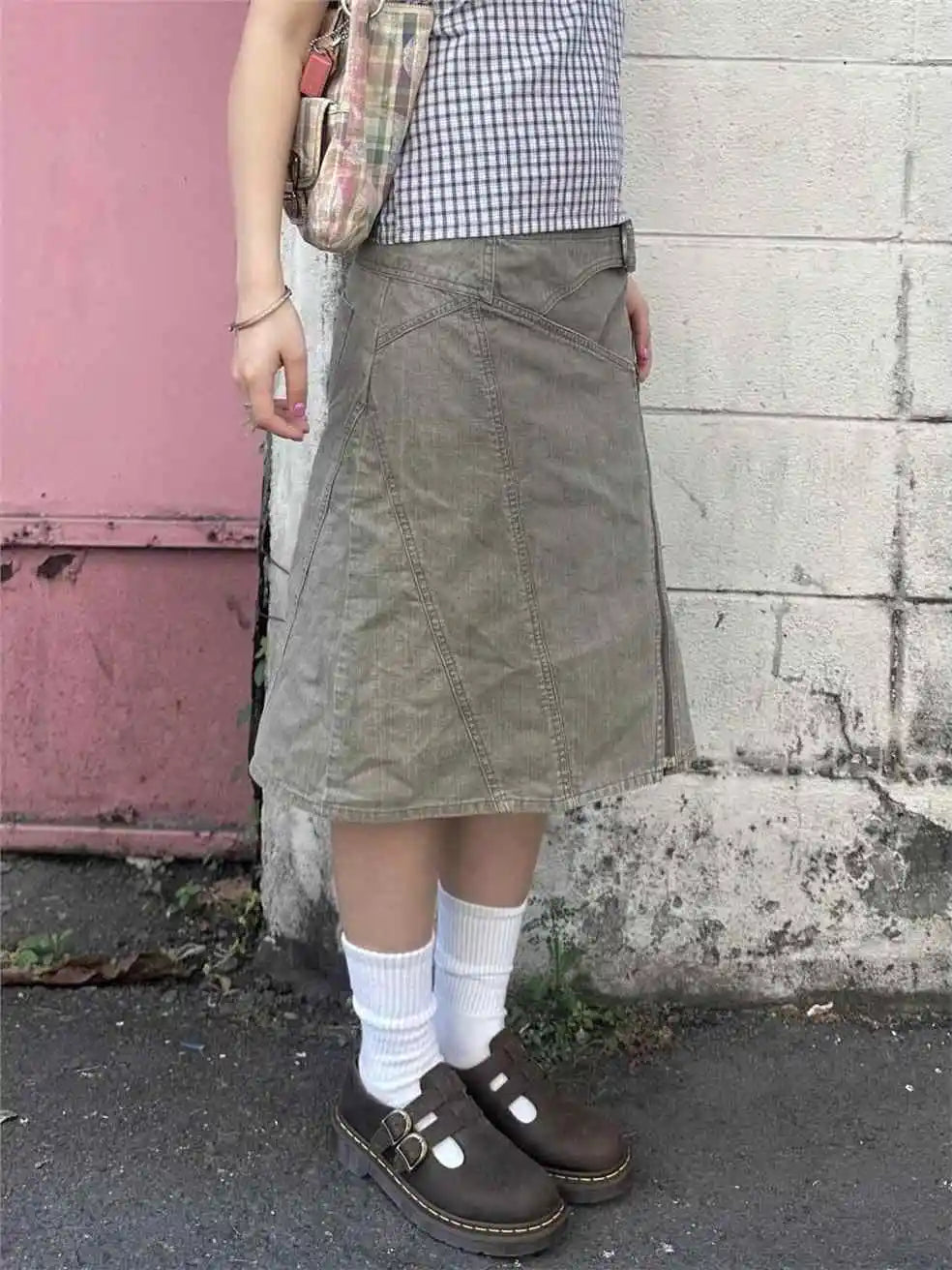 Y2K Grunge Aesthetic Midi Denim Skirt