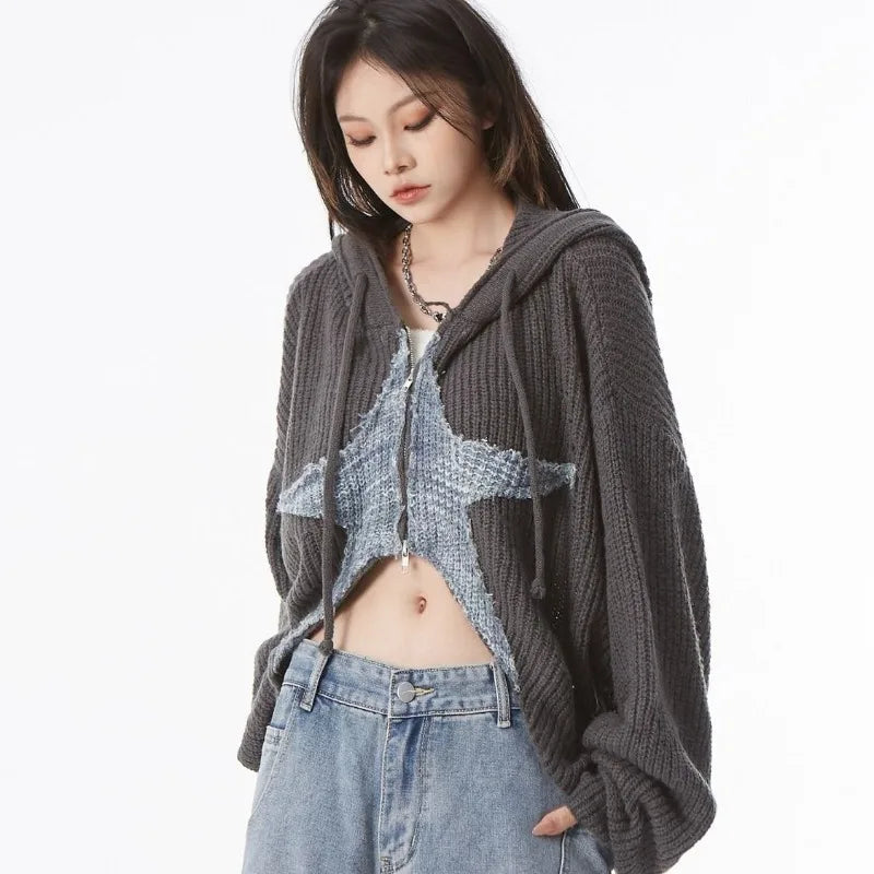 Y2K Grunge Women's Cardigan Sweater Zip Up