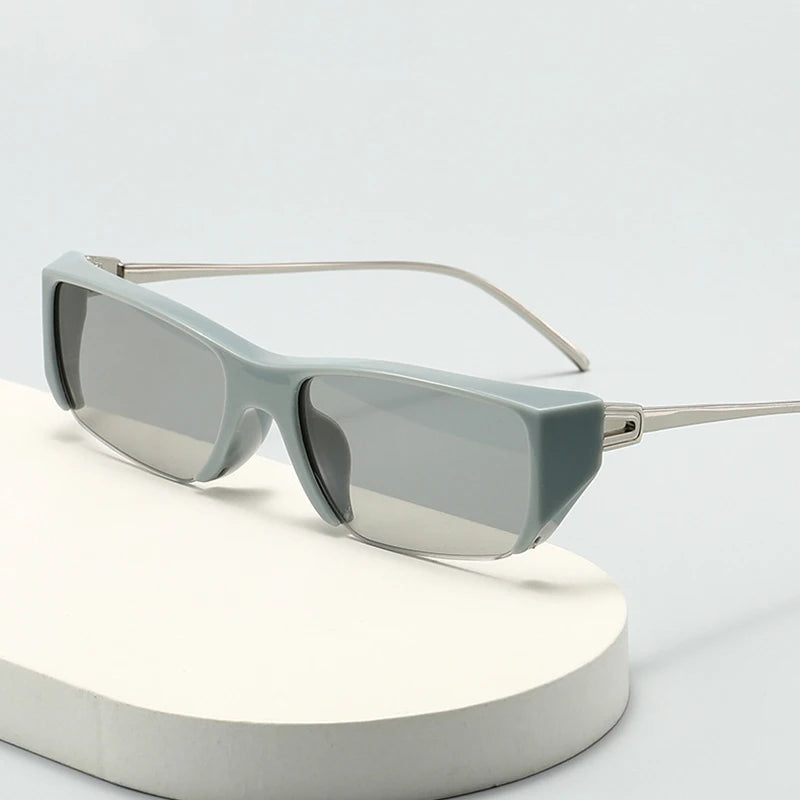 Y2K Half Frame Polygon Cat Eye Futuristic Sunglasses
