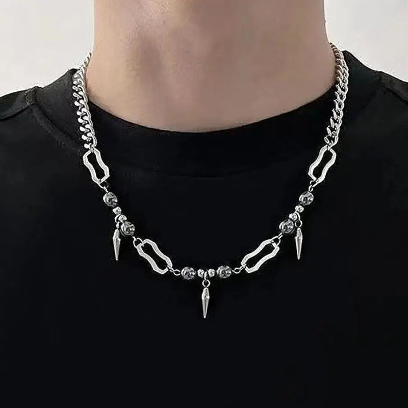 Y2K Hanging Rivet Splicing Bead Necklace