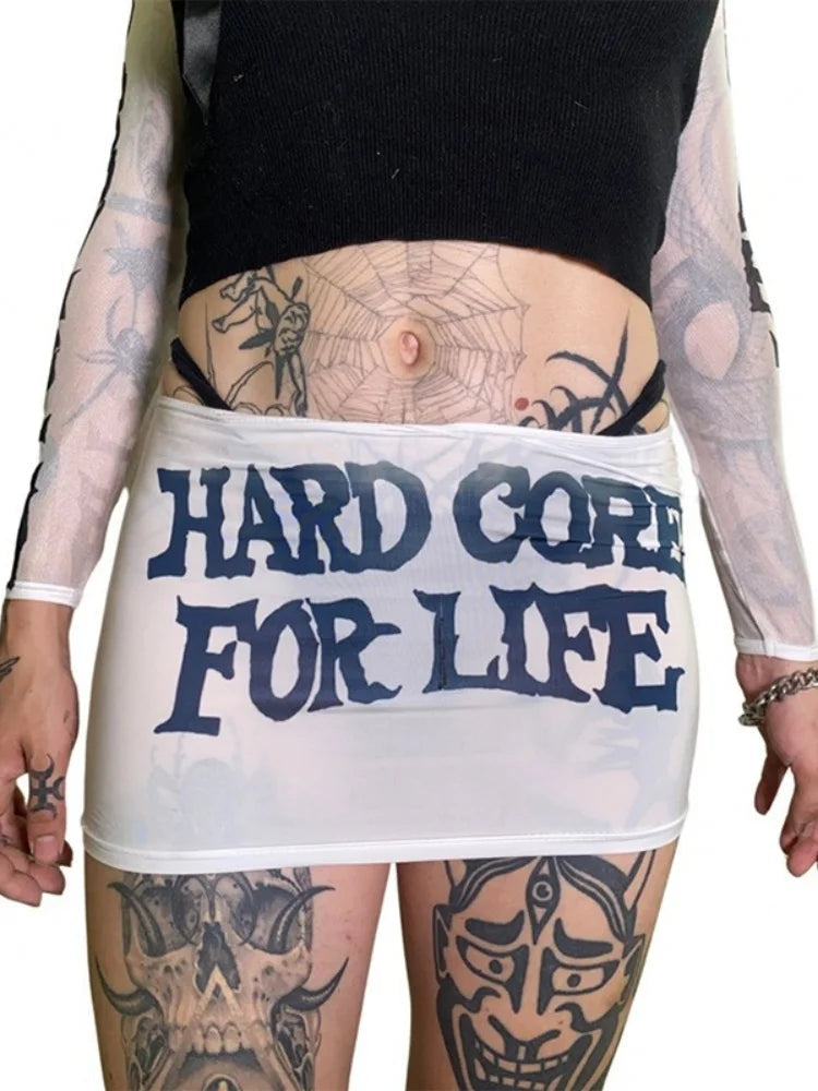 Y2K Hard Core For Life See Through White Mini Skirt