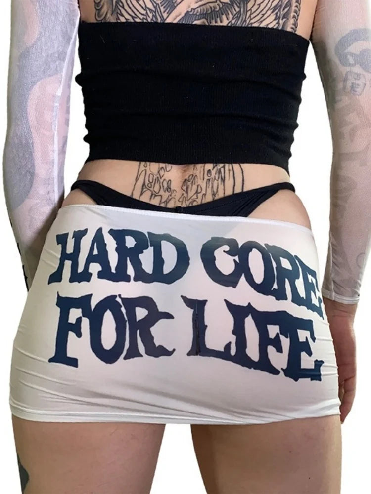 Y2K Hard Core For Life See Through White Mini Skirt