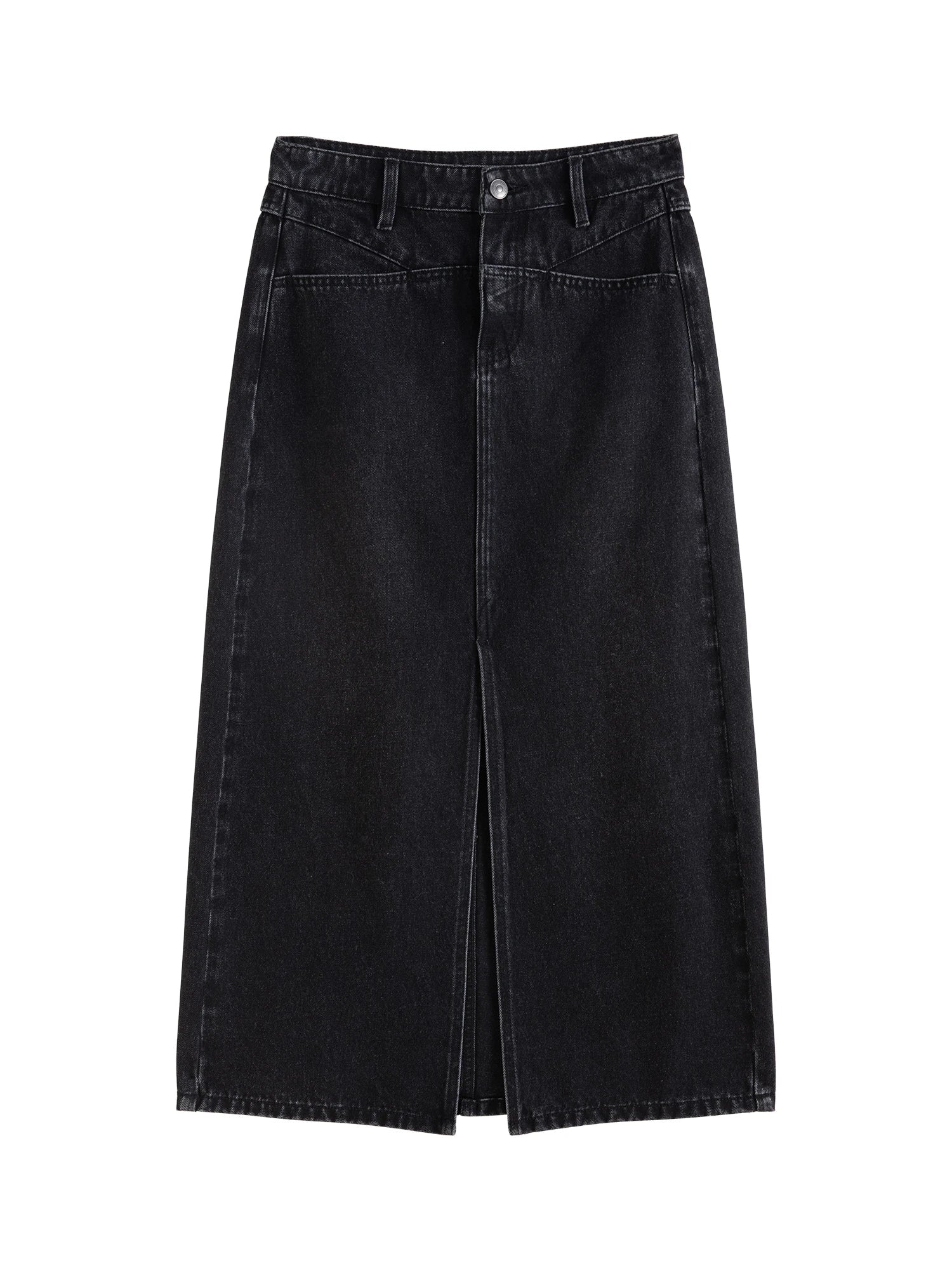 Y2K High Waist Black Denim A-line Split Maxi Skirt