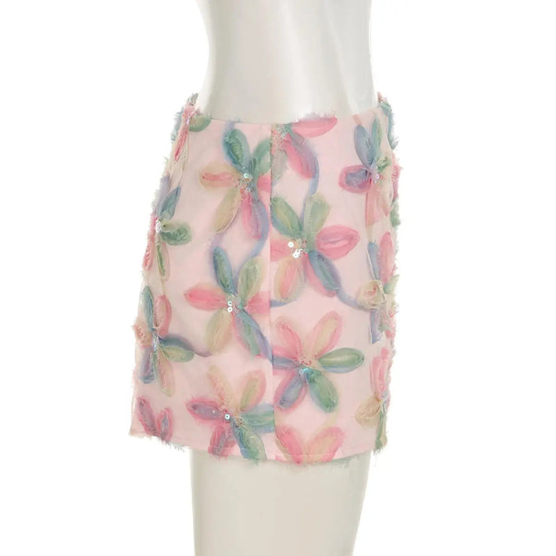 Y2K High Waist French Floral Mini Skirt