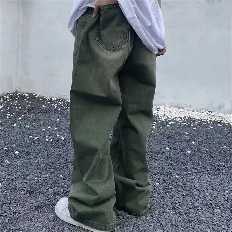 Y2K High Waist Gradient Green Denim Jeans